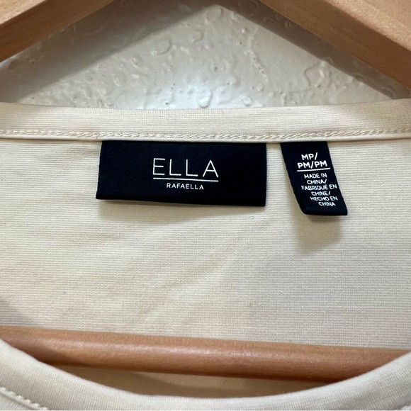 Ella Rafaella Women's Short Sleeve Top Beige Criss Cross Front - Picture 3 of 5